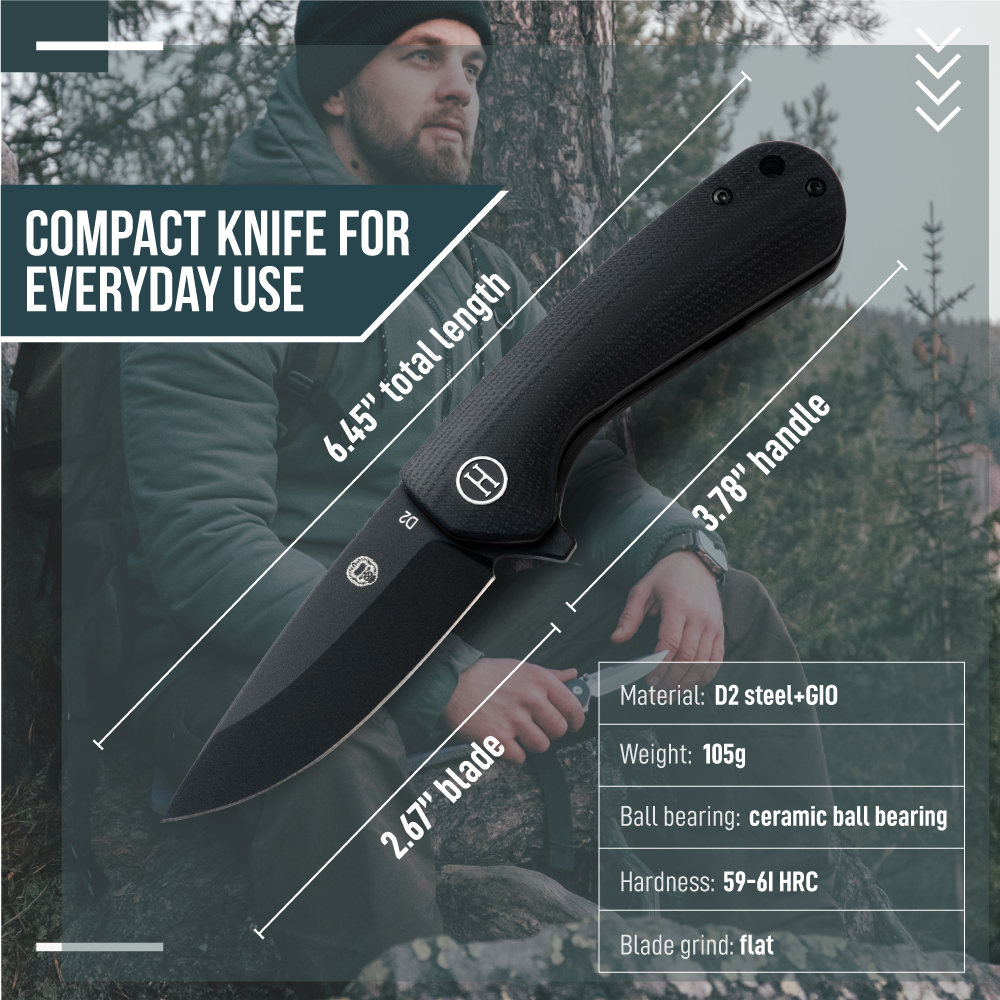 Holtzman's The Peasant Folding Pocket Knife Giftset for Men and Women (Black)