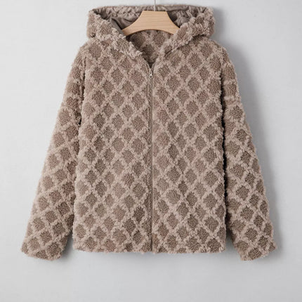 Sherpa Rhombus Zip Up Side Pocket Hooded Jacket