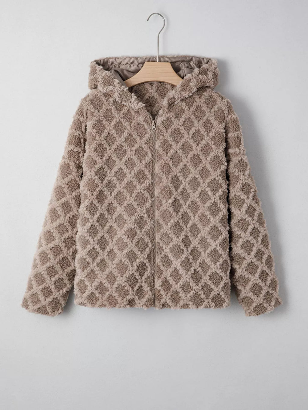 Sherpa Rhombus Zip Up Side Pocket Hooded Jacket