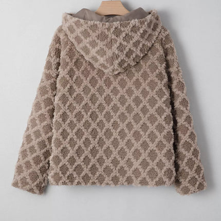 Sherpa Rhombus Zip Up Side Pocket Hooded Jacket