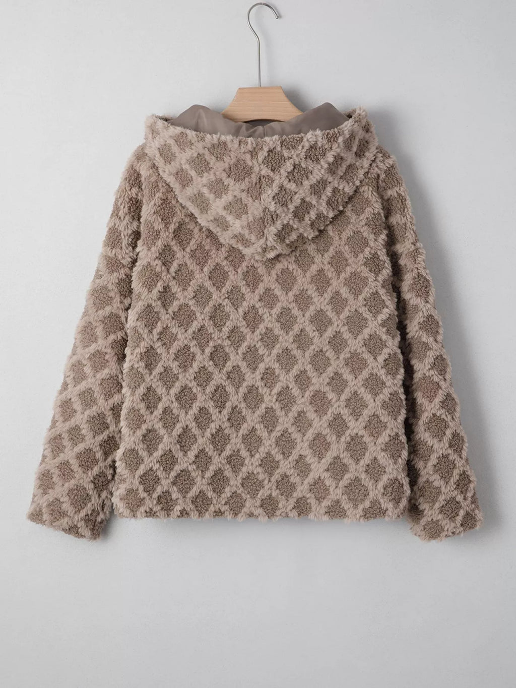 Sherpa Rhombus Zip Up Side Pocket Hooded Jacket