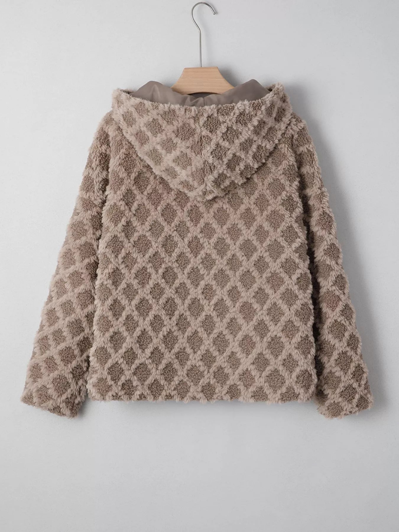 Sherpa Rhombus Zip Up Side Pocket Hooded Jacket