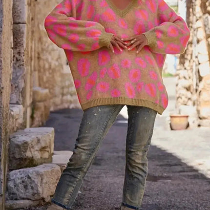 Leopard Oversized V-Neck Sweater
