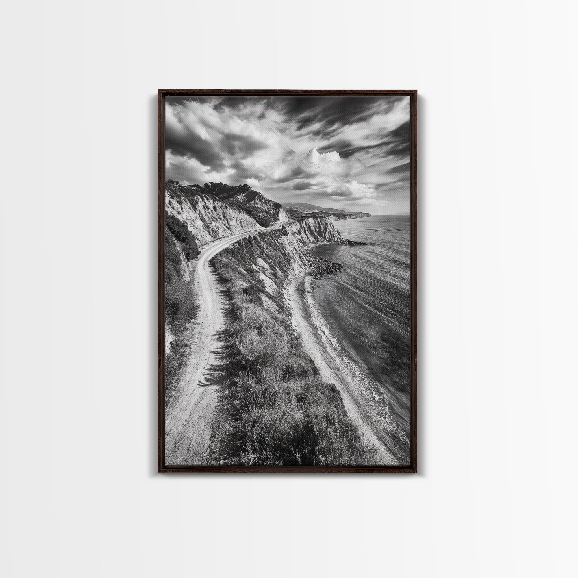 Coastal Mountain Trail, Ocean View, Travel Photography, Framed Canvas Print, Scenic Landscape Art, Office or Hallway Wall Art