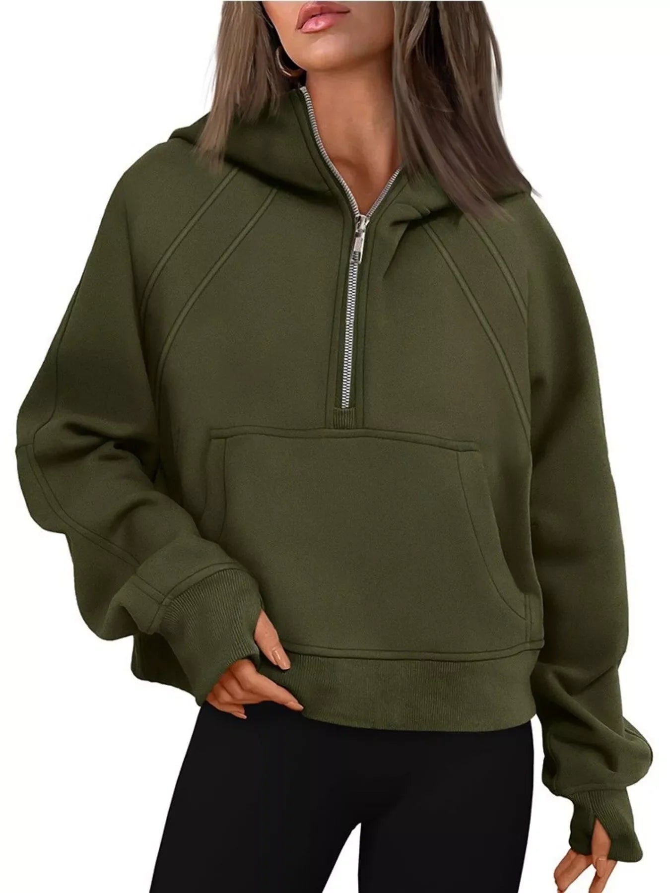 Half Zip Raglan Sleeve Hoodie