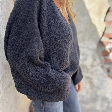 Full Size V-Neck Long Sleeve Sweater Plus Size