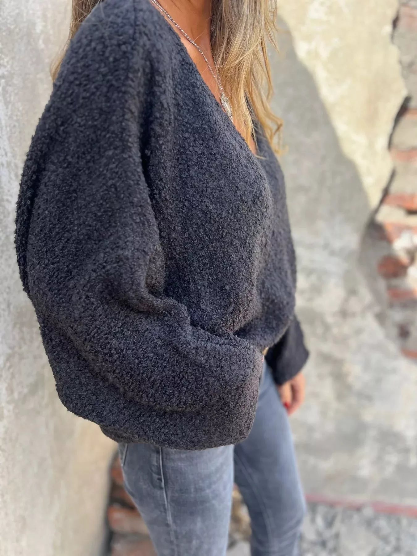 Full Size V-Neck Long Sleeve Sweater Plus Size