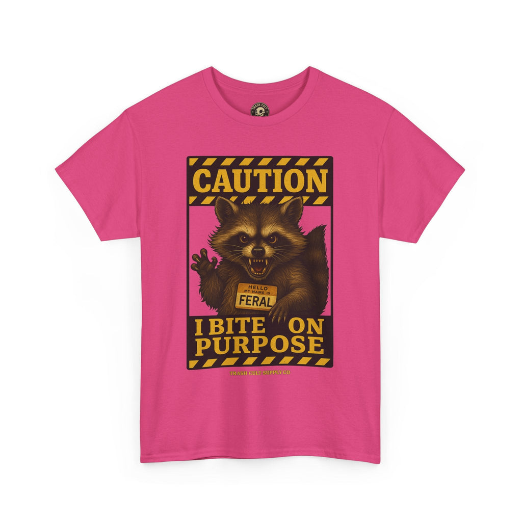 I Bite On Purpose Raccoon Warning T-Shirt – Caution Sign Style | Trash Cult Supply Co | Gildan 5000