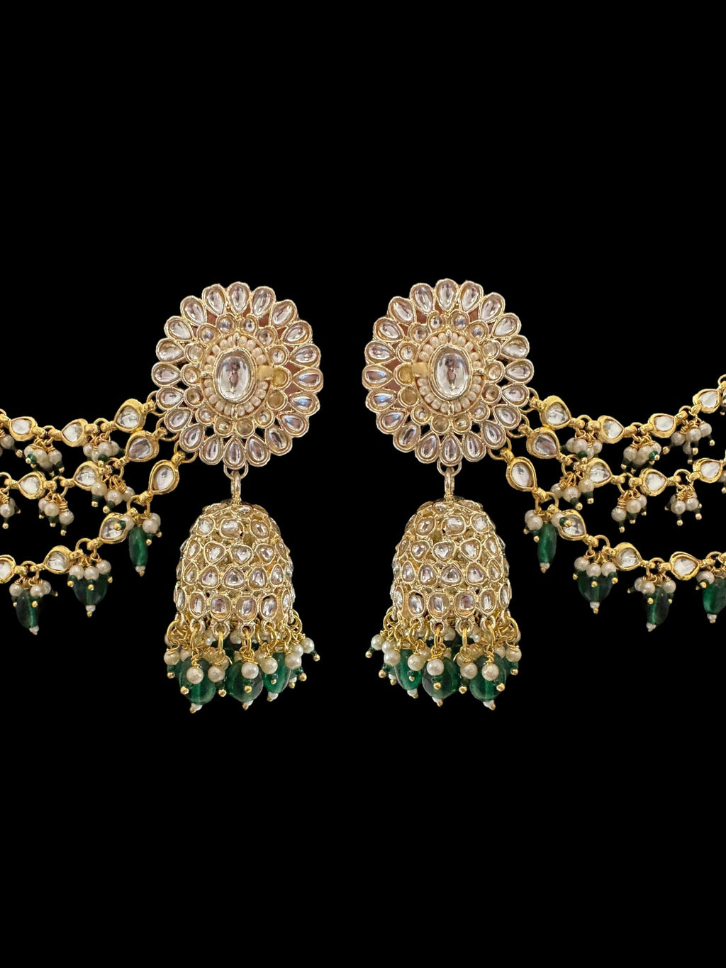 Kundan jhumka earrings with ear supports   ( SHIPS IN 3 WEEKS )
