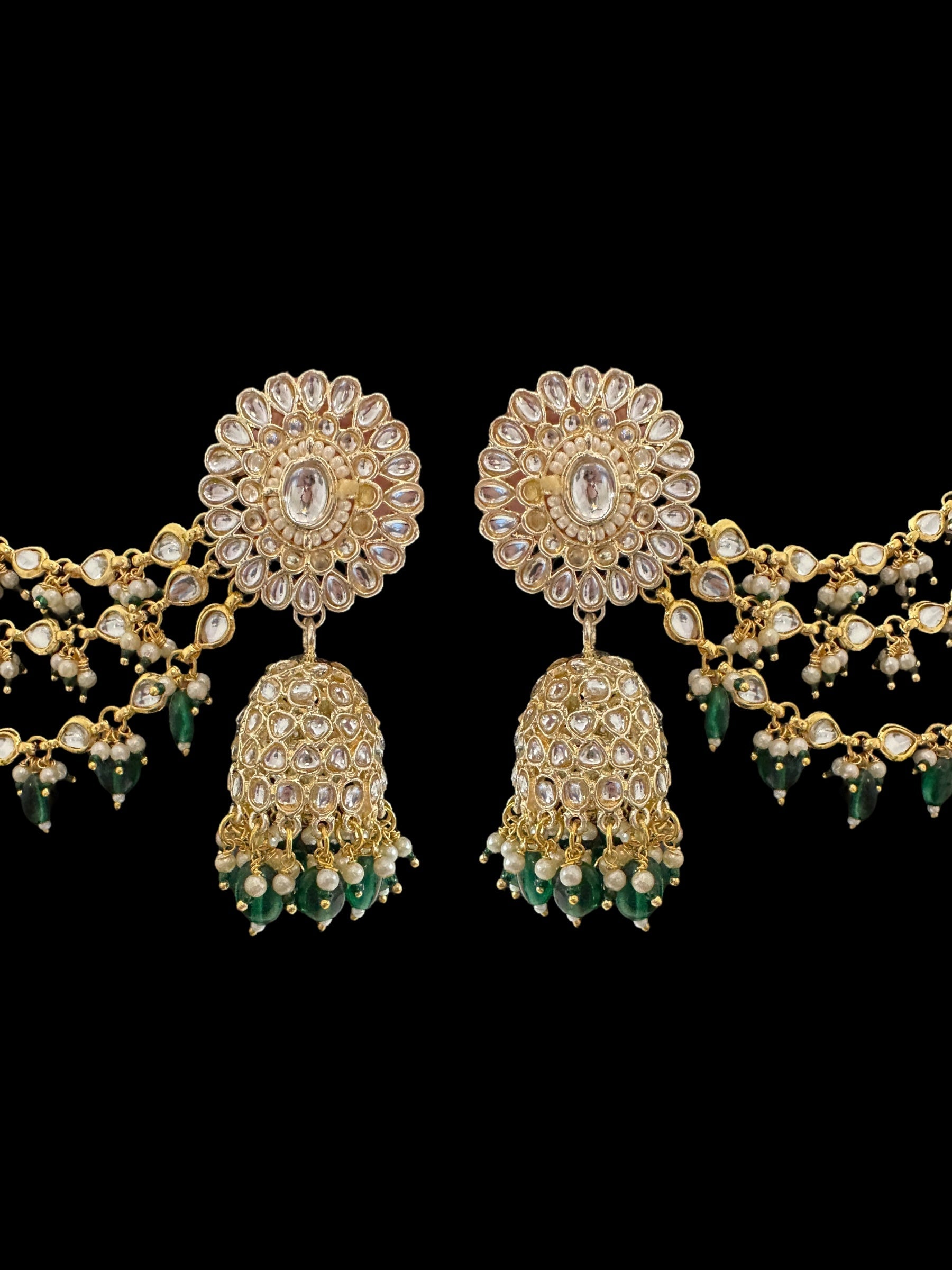 Kundan jhumka earrings with ear supports   ( SHIPS IN 3 WEEKS )