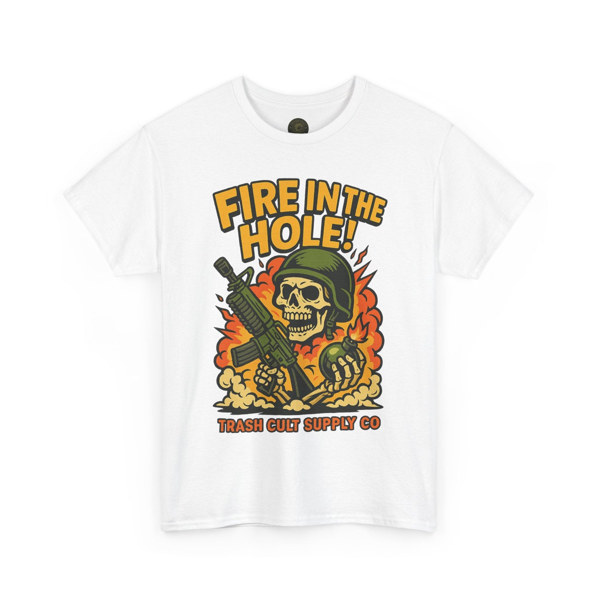 Fire in the Hole! Skeleton Soldier T-Shirt – Trash Cult Supply Co. | Gildan 5000 Combat Graphic Tee
