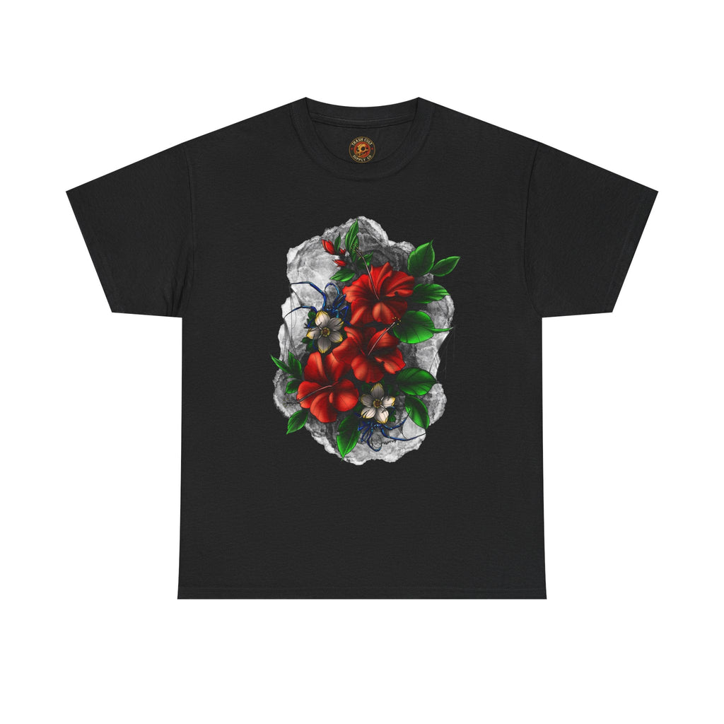 Crimson Bloom Tattoo T-Shirt – Lara Davenport x Trash Cult Supply Co. Collab (Gildan 5000)
