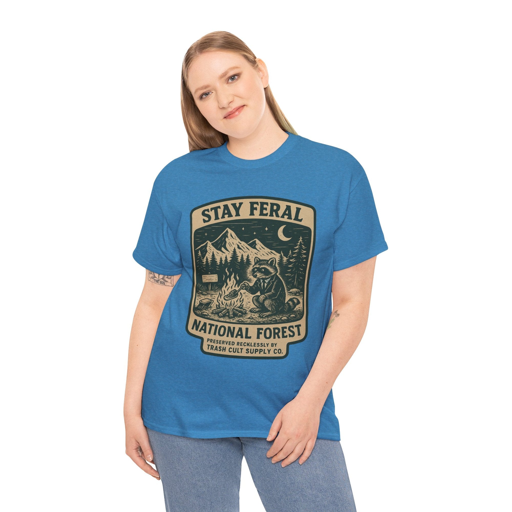 Stay Feral National Forest Shirt – Vintage Raccoon Camping Tee – Trash Cult Supply Co – Gildan 5000