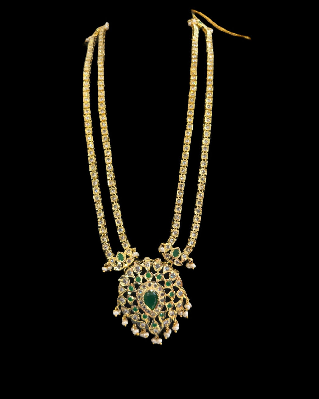 DLN130 Alvira Polki Rani haar with earrings in green ( SHIPS IN 3 WEEKS  )