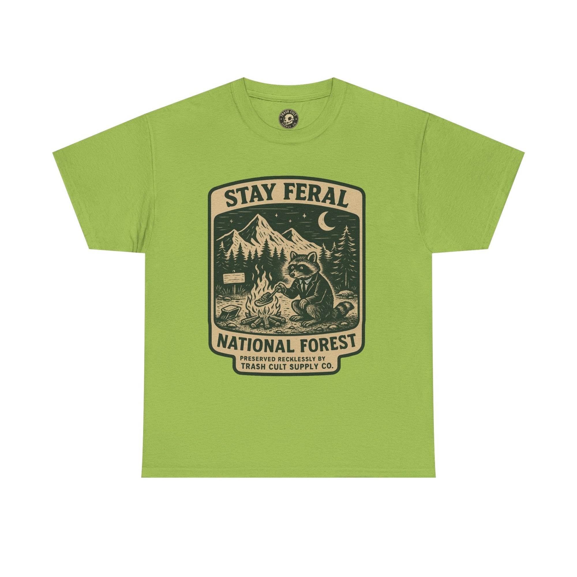 Stay Feral National Forest Shirt – Vintage Raccoon Camping Tee – Trash Cult Supply Co – Gildan 5000
