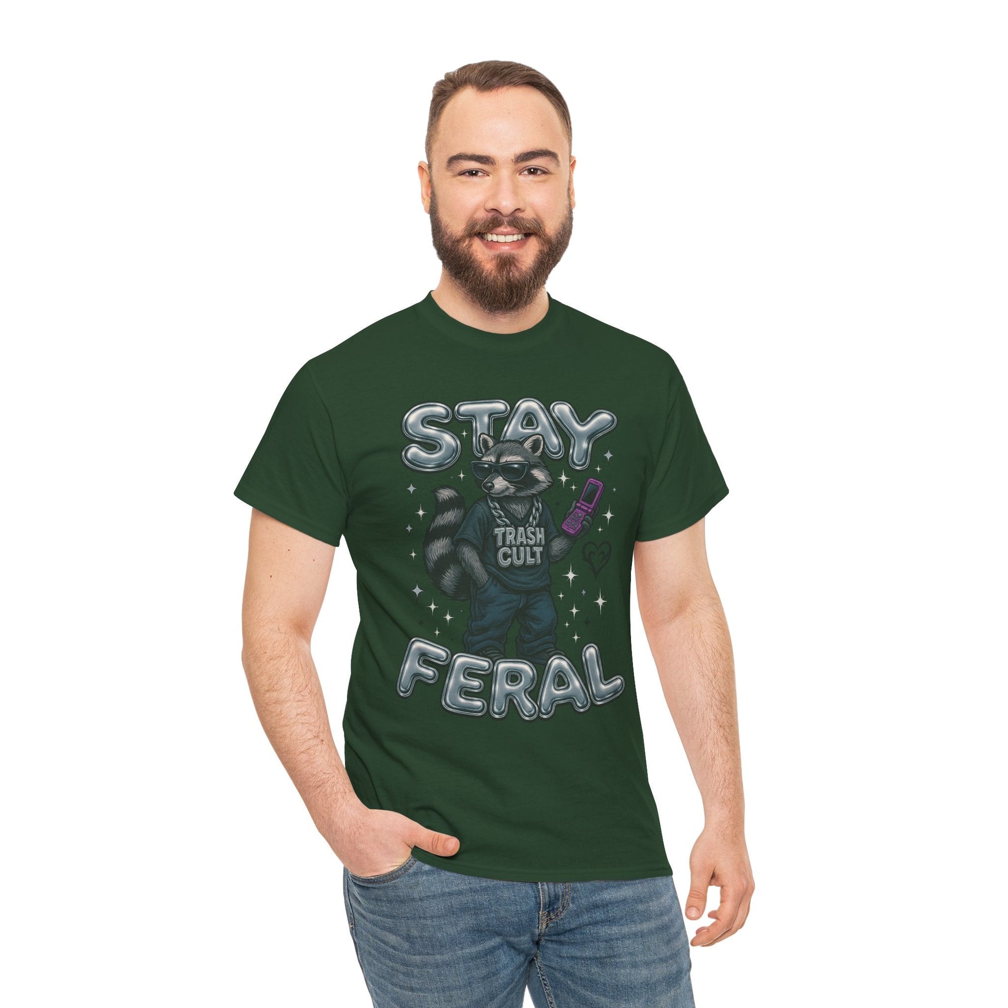 Stay Feral Chrome Raccoon Tee – Y2K Streetwear Trash Cult Shirt