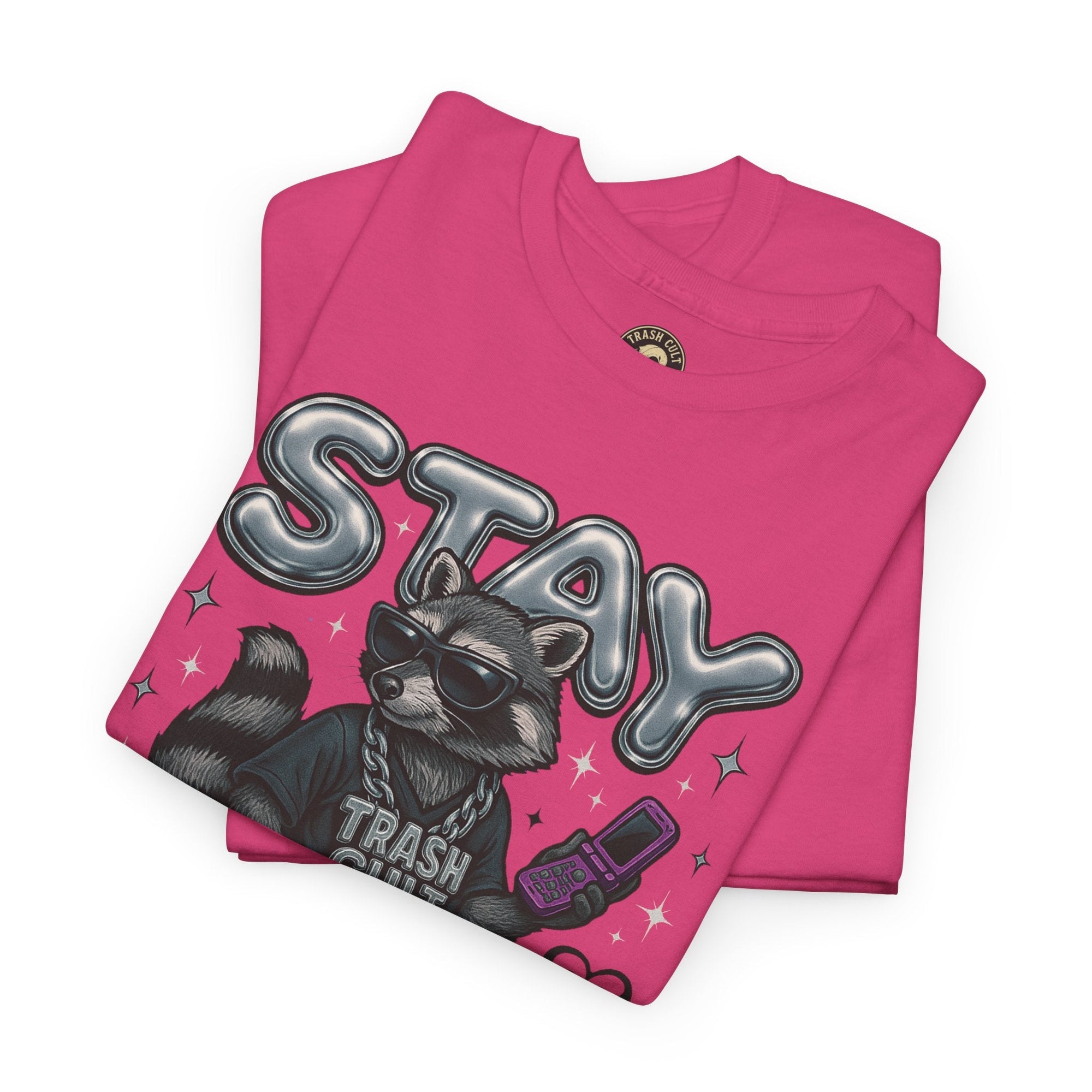 Stay Feral Chrome Raccoon Tee – Y2K Streetwear Trash Cult Shirt