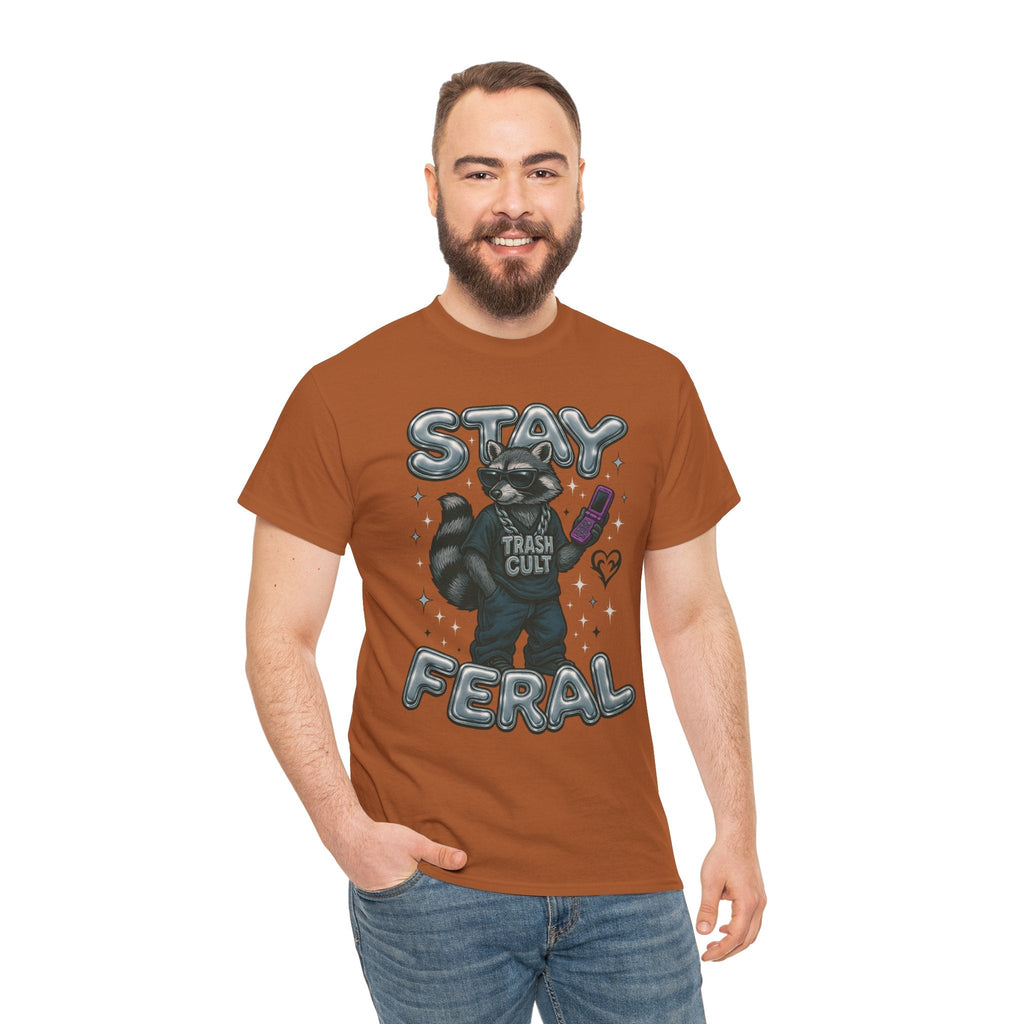 Stay Feral Chrome Raccoon Tee – Y2K Streetwear Trash Cult Shirt