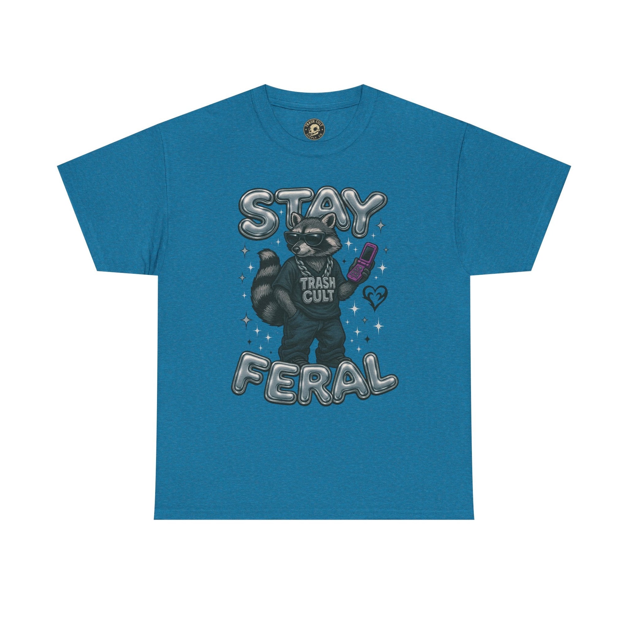 Stay Feral Chrome Raccoon Tee – Y2K Streetwear Trash Cult Shirt