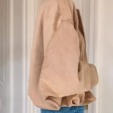 Zip Up Dropped Shoulder Suede Jacket