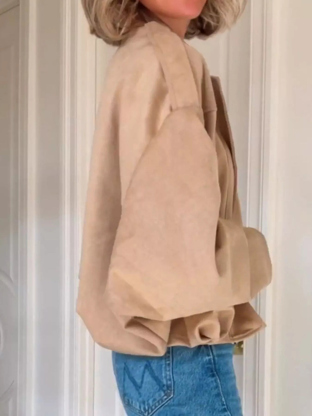 Zip Up Dropped Shoulder Suede Jacket
