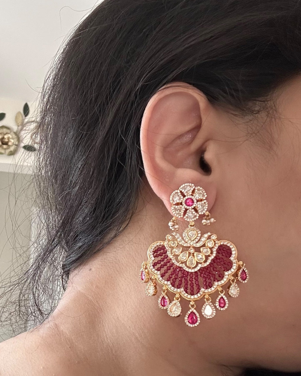 DER902 Haifa Polki earrings - Ruby( READY TO SHIP )