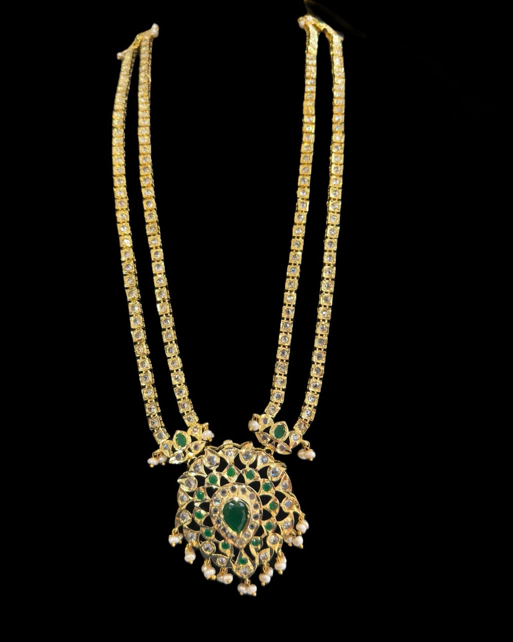 DLN130 Alvira Polki Rani haar with earrings in green ( SHIPS IN 3 WEEKS  )