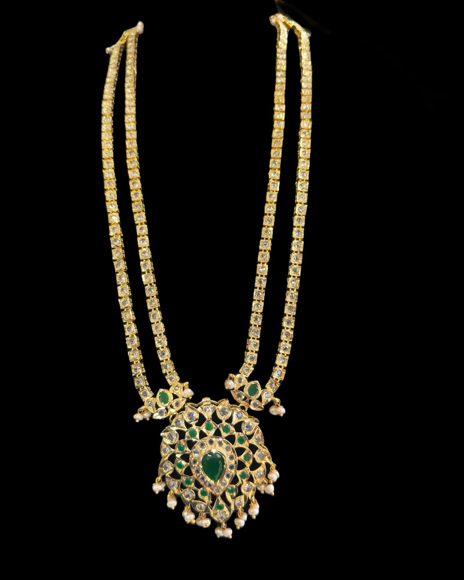 DLN130 Alvira Polki Rani haar with earrings in green ( SHIPS IN 3 WEEKS  )