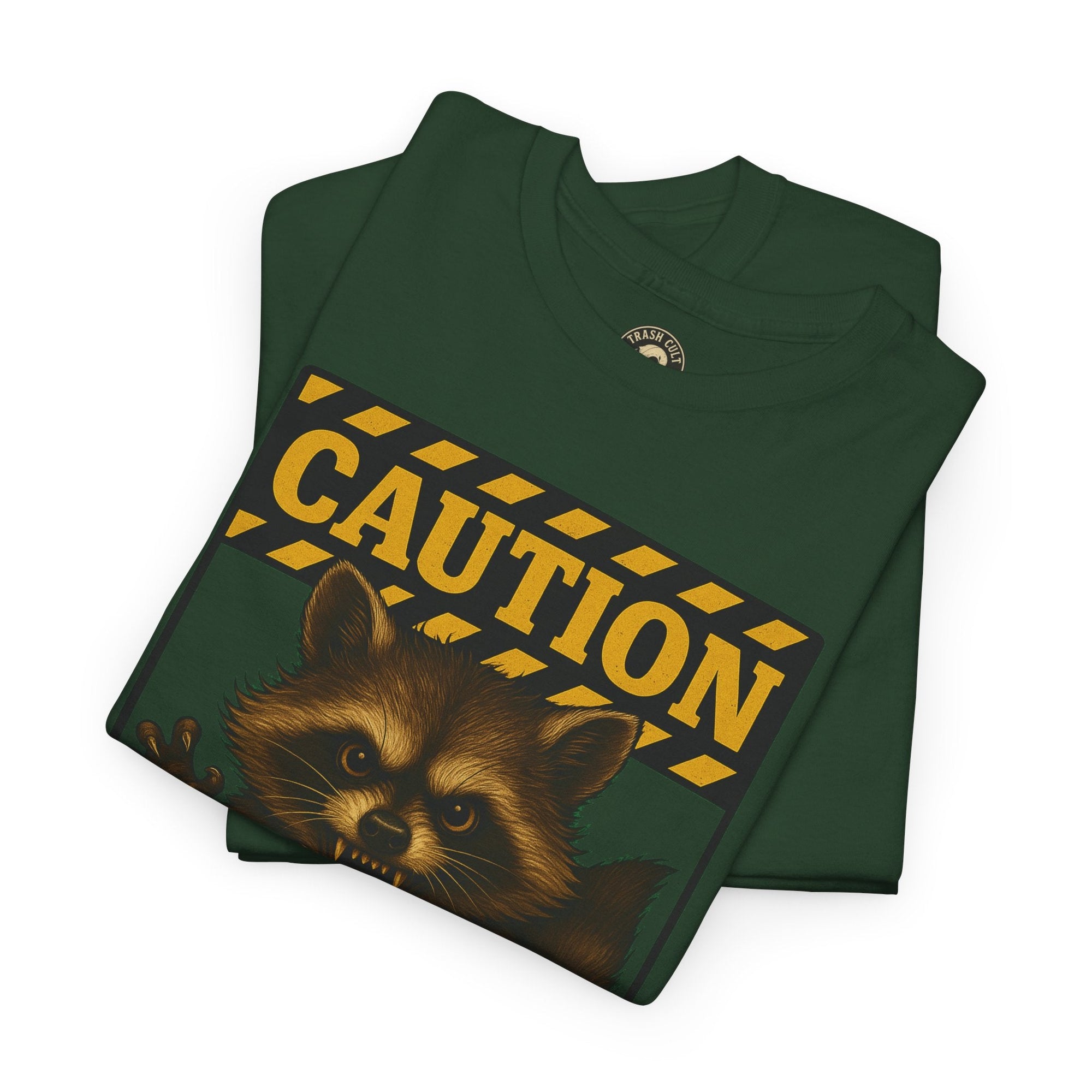 I Bite On Purpose Raccoon Warning T-Shirt – Caution Sign Style | Trash Cult Supply Co | Gildan 5000