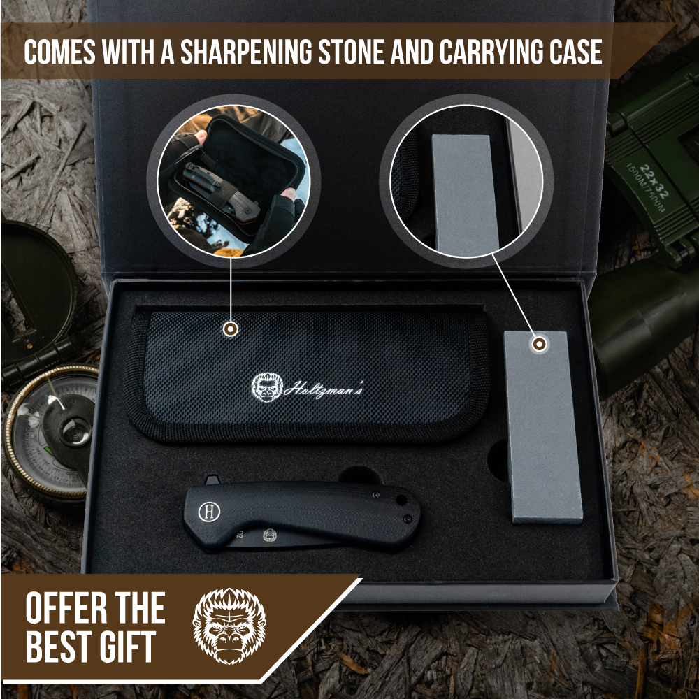 Holtzman's The Peasant Folding Pocket Knife Giftset for Men and Women (Black and Blue)