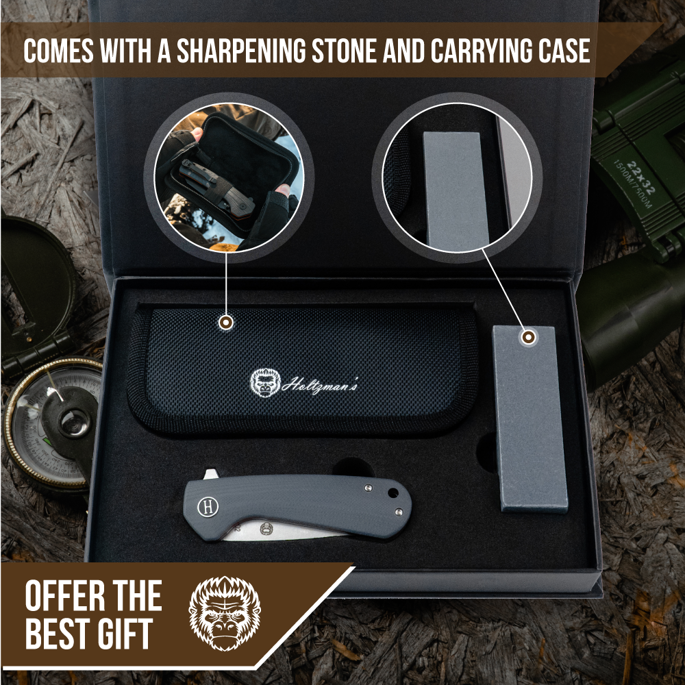 Holtzman's The Peasant Folding Pocket Knife Giftset for Men and Women (Red and Grey)