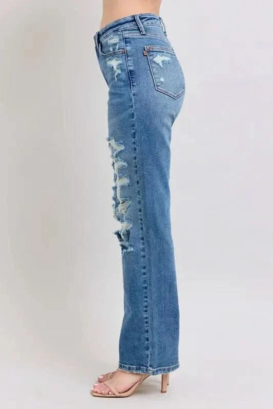 Judy Blue Full Size High Waist Heavy Destroy Straight Jeans