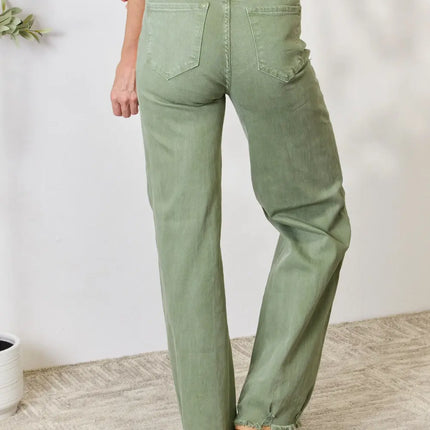 RISEN Full Size Raw Hem Wide-Leg Jeans