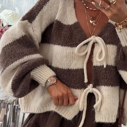 Striped Tie-Front Knit Cardigan