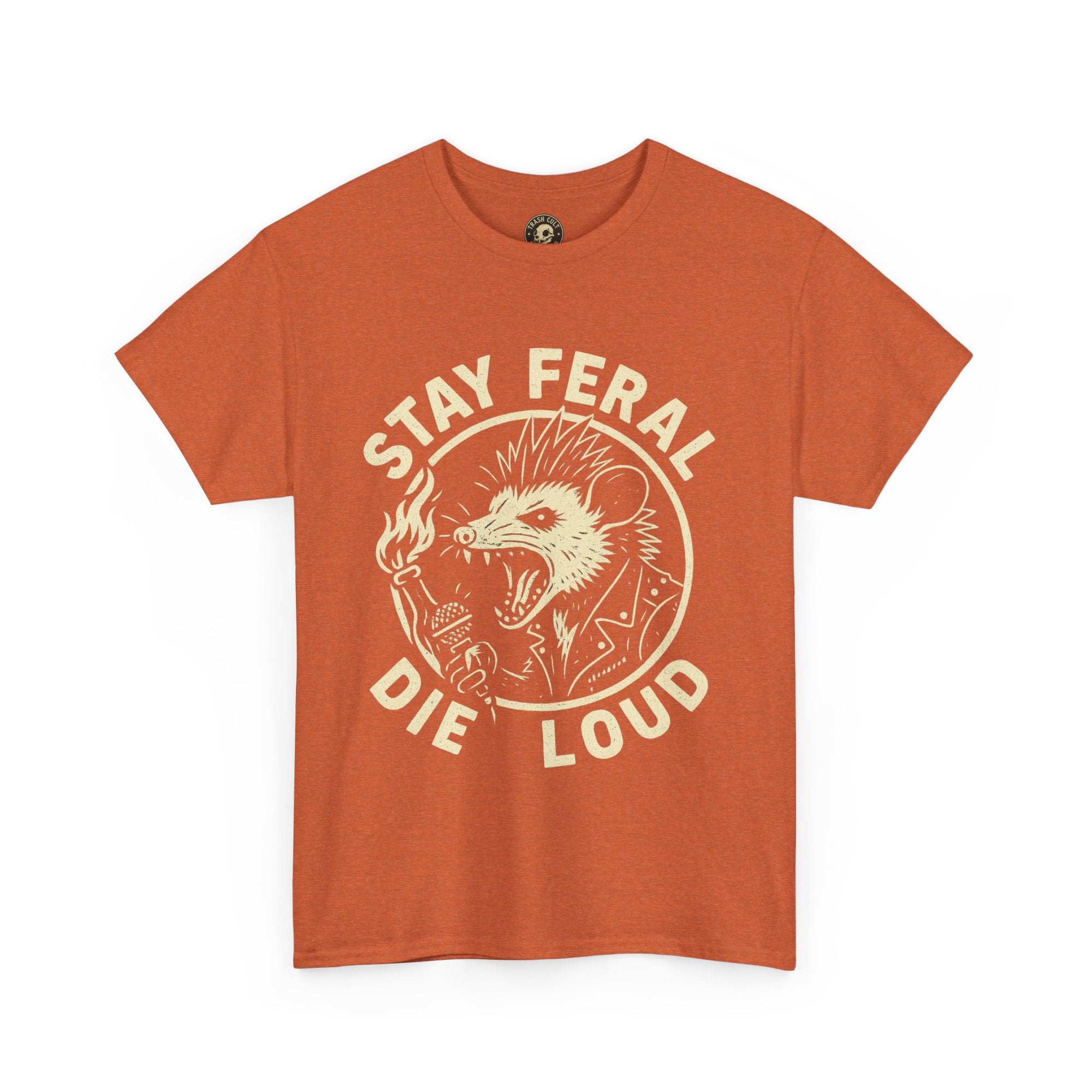 Stay Feral Die Loud Possum Punk Shirt – Trash Cult Supply Co – Gildan 5000 T-Shirt