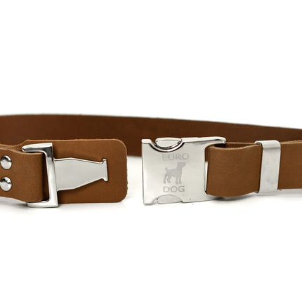 Modern Style Quick-Release Earth Brown Leather Dog Collar