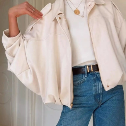 Zip Up Dropped Shoulder Suede Jacket