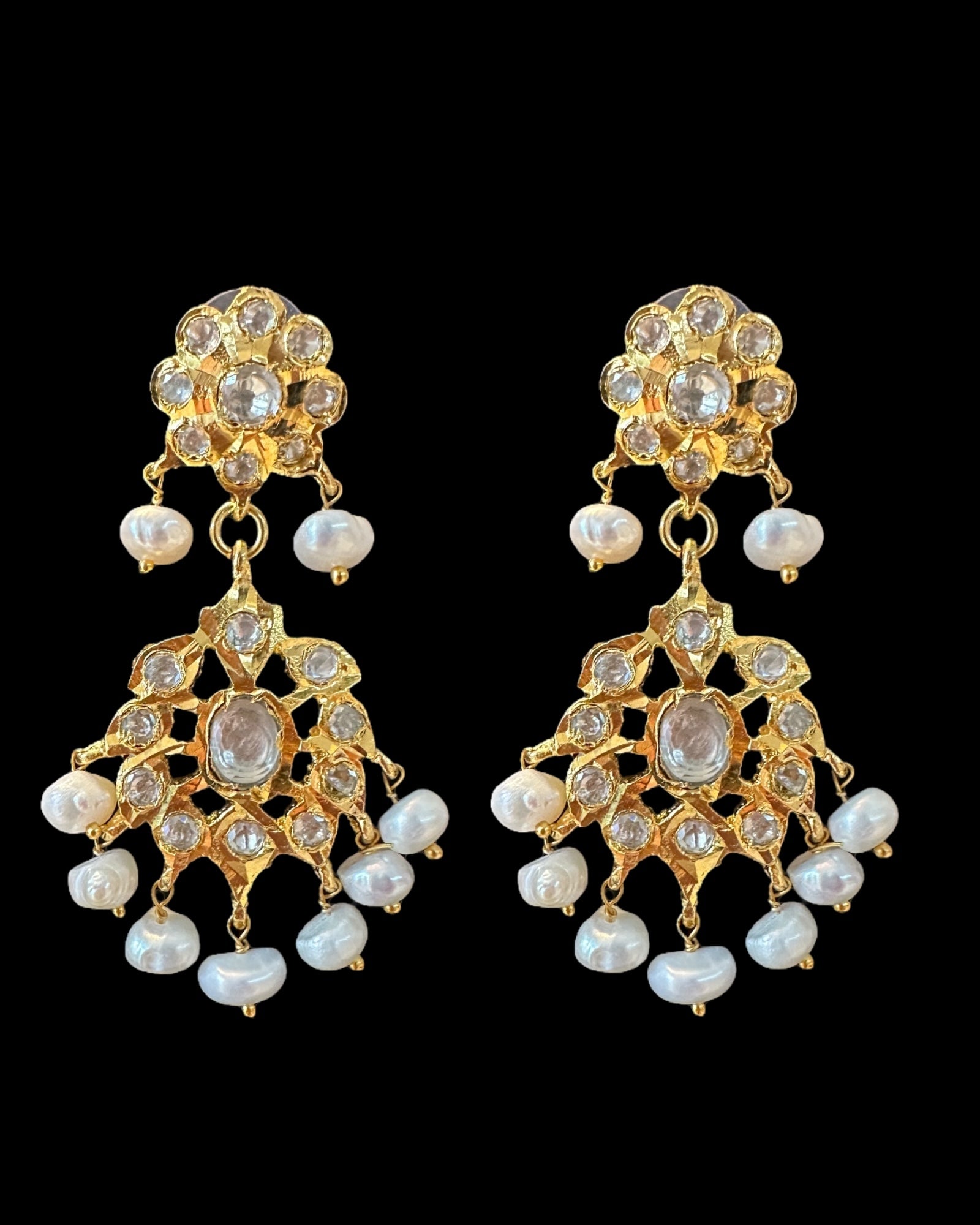 PS564 Aurora gold plated pendant set in moissanite and fresh water pearls ( READY TO SHIP )