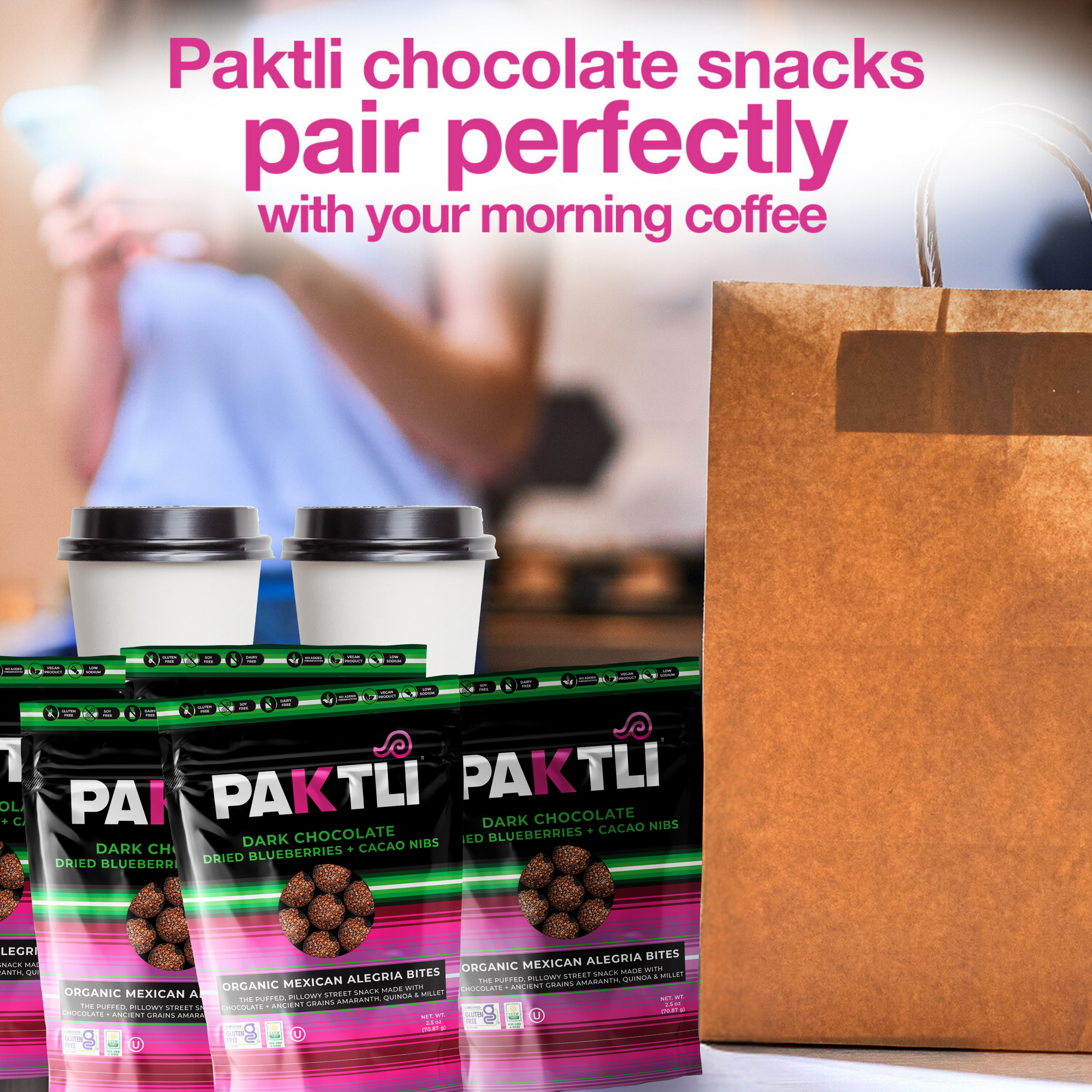 NEW Dark Chocolate Alegria Bites w/ Blueberries + Cacao Nibs