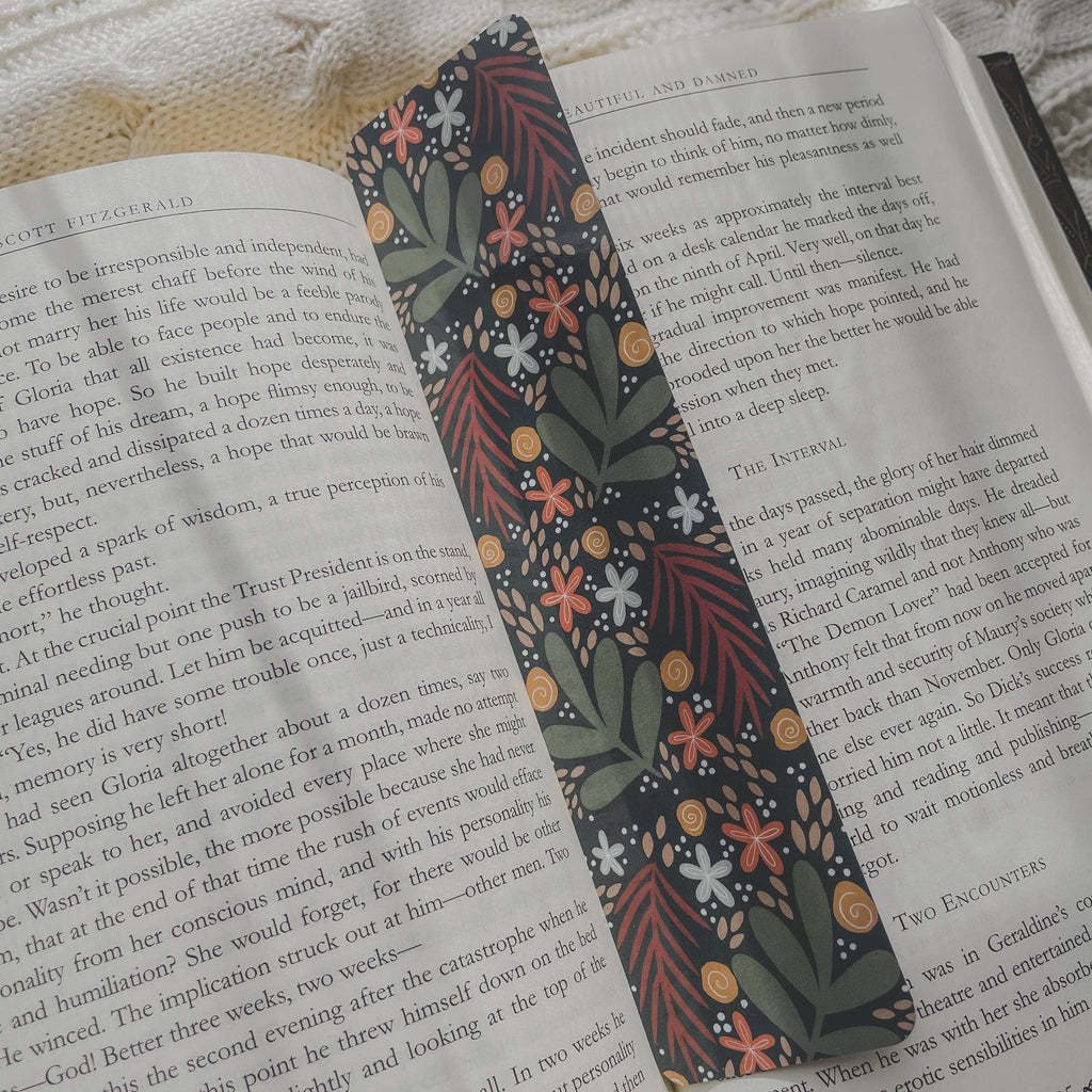 Meaggie Moos - Dark Florals Hand Drawn Bookmark 2x8 | Glossy