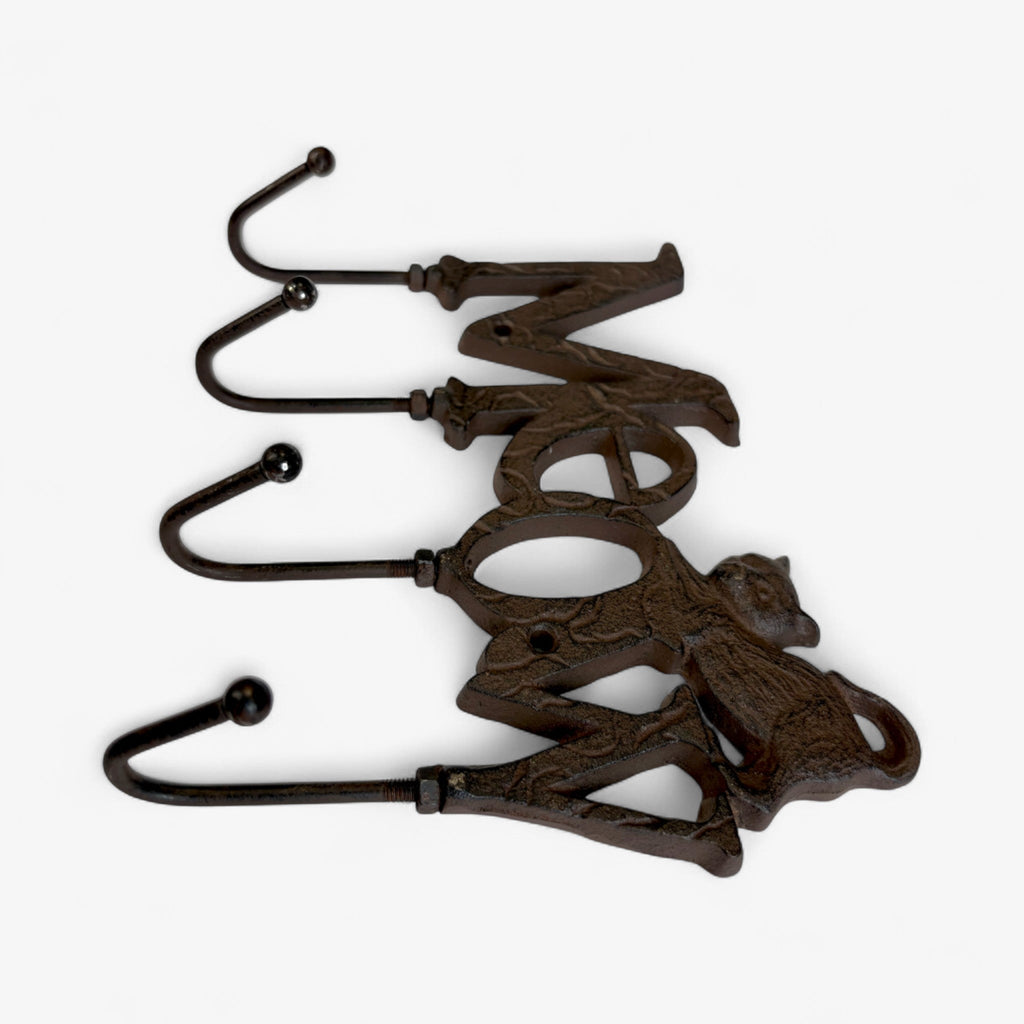 Whimsical Cast Iron Meow Cat Hook Rack, Rustic Wall Organizer