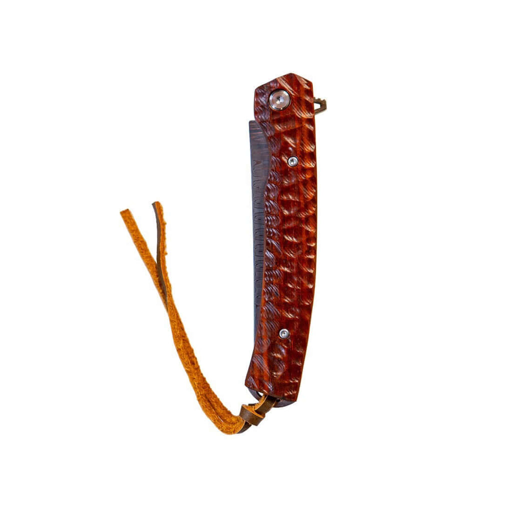 Damascus Flipper Knife Scraped Wood Handle Liner Lock 3.75" Blade 8.2" EDC