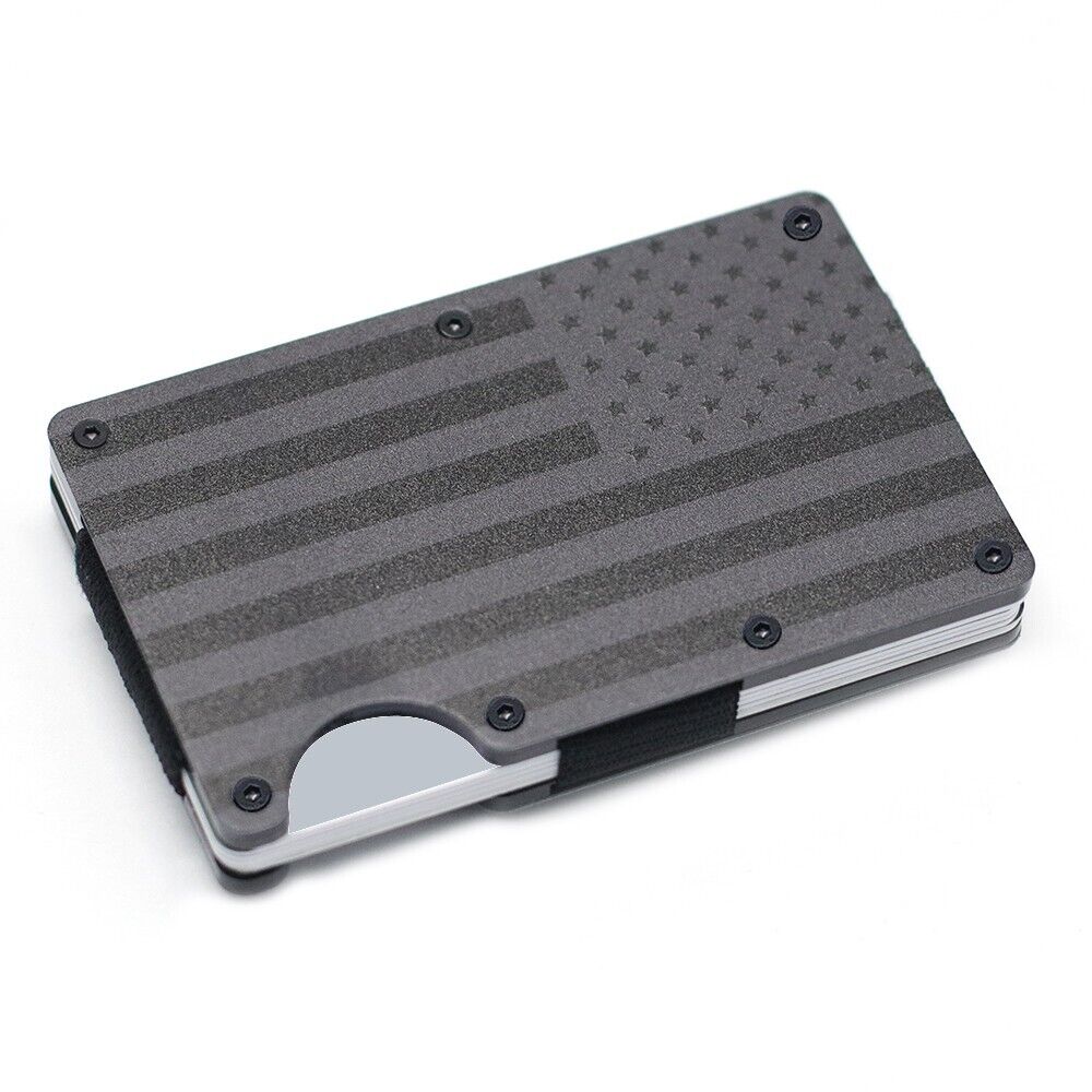 MUCITUP RFID Aluminum Wallet Slim Tactical Minimalist with Flag Design