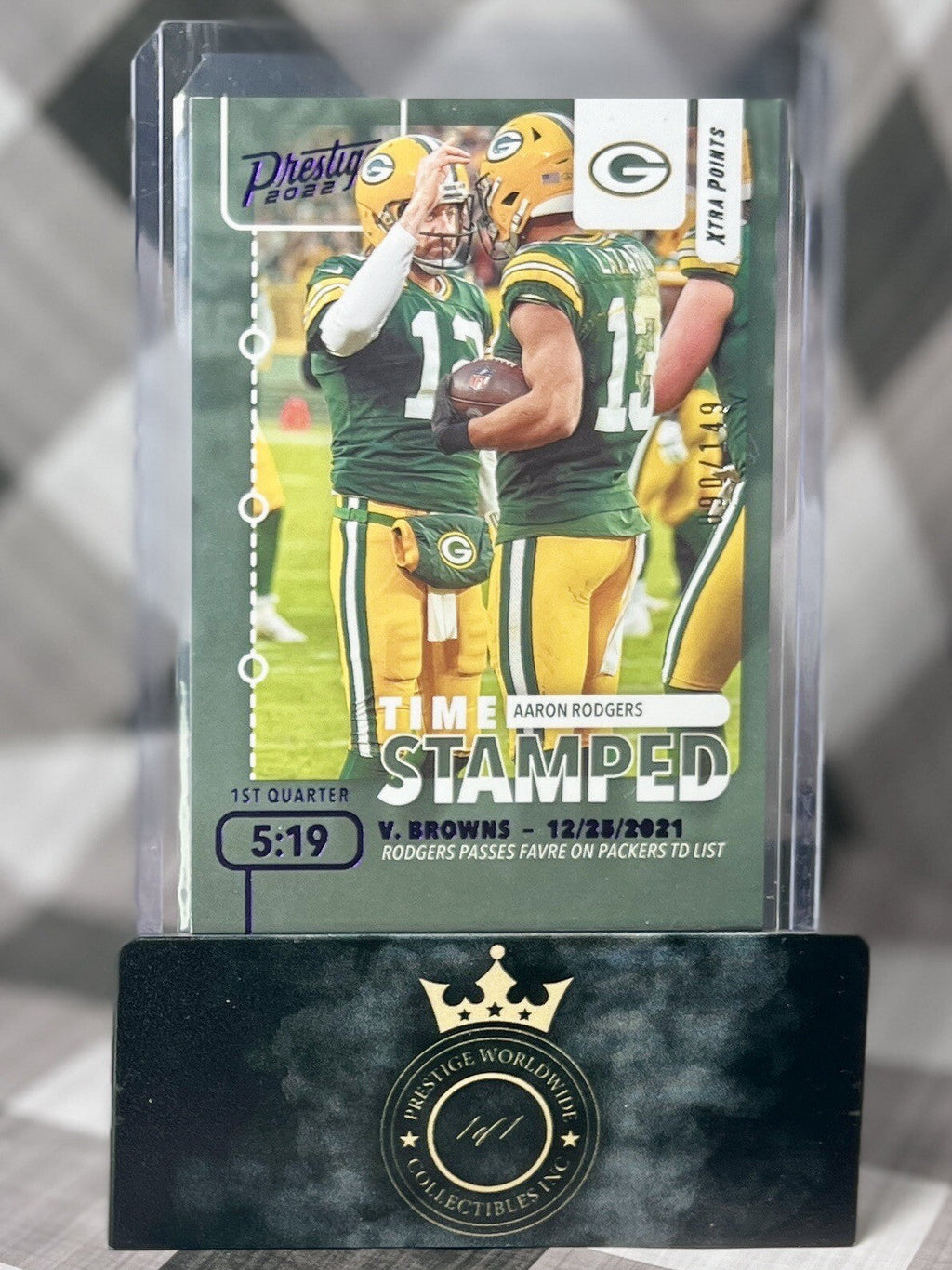 Aaron Rodgers 2022 Prestige Time Stamped Xtra Points Purple /149 #TS-2 Packers