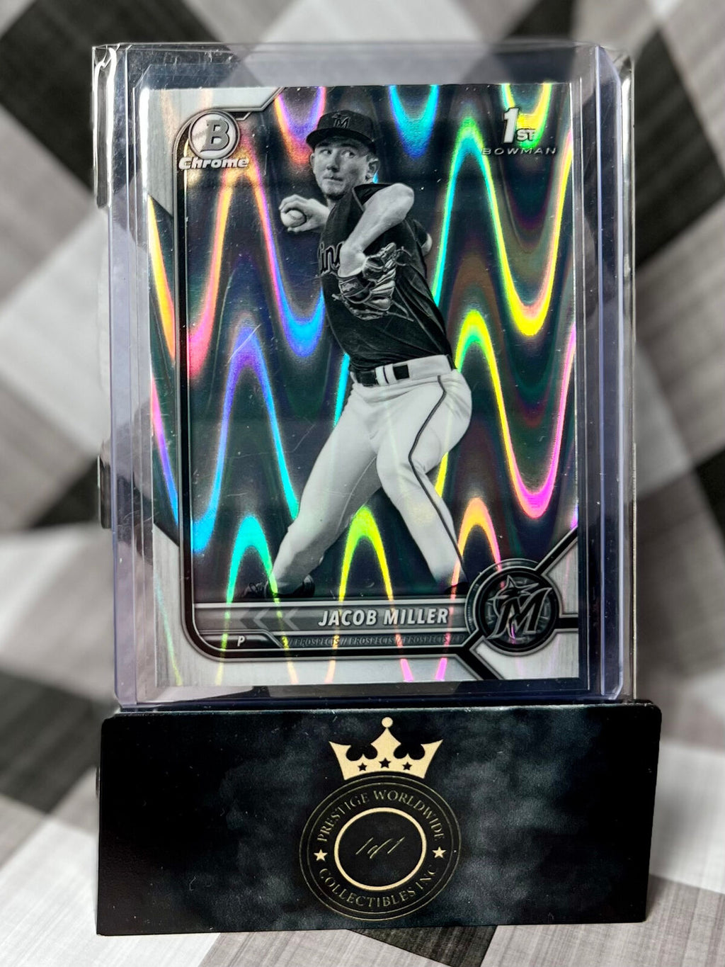 Jacob Miller 2022 Bowman Chrome Prospects 1st BW Raywave #BCP-195 Miami Marlins