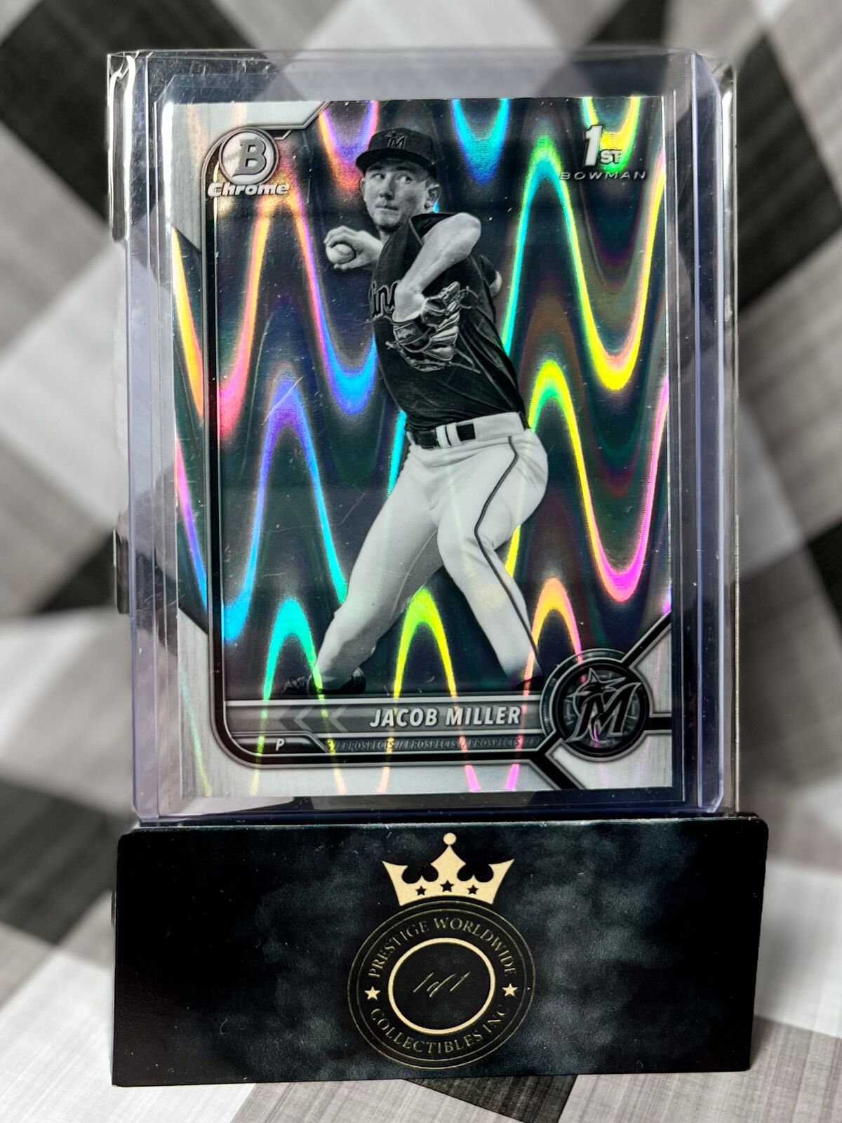 Jacob Miller 2022 Bowman Chrome Prospects 1st BW Raywave #BCP-195 Miami Marlins