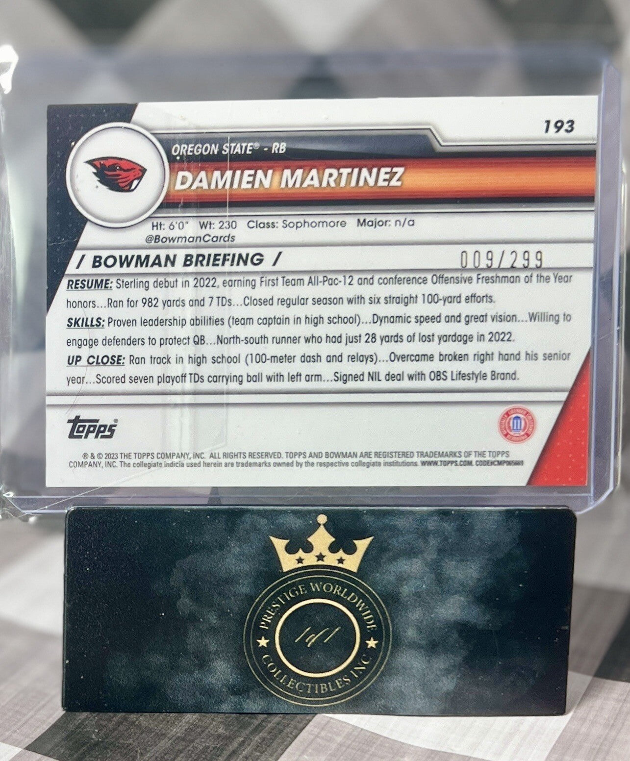 Damien Martinez 2023 Bowman Chrome U Green Shimmer Refractor /99 #193 Oregon St