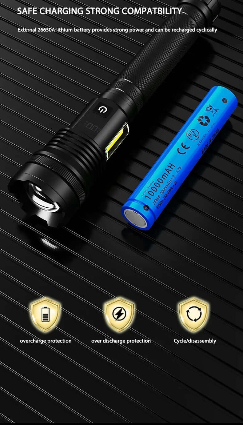 Muctac Charge Flashlight, 5000+ LMS, Zoomable, LED, USB, IP65, Aluminum Alloy