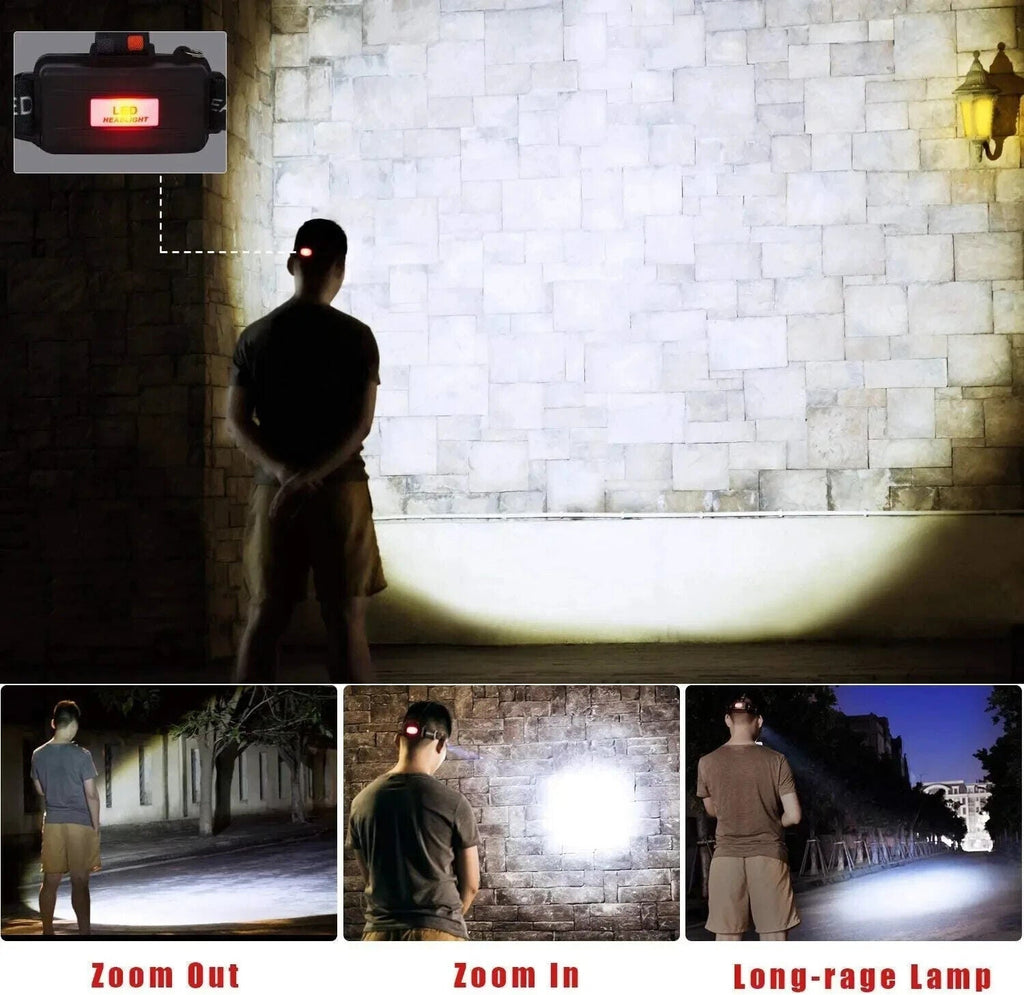 T6 Rechargeable LED Headlamp, Zoom Focus, 4 Modes, USB-C, IP55, Black/Red