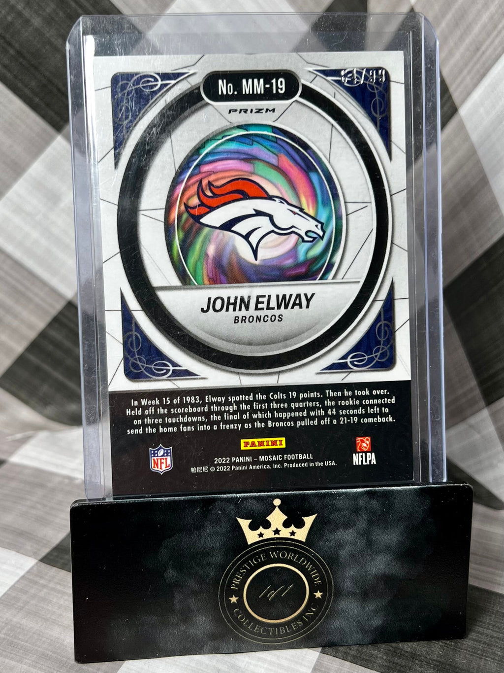 John Elway 2022 Panini Mosaic Blue Men of Mastery /99 #MM-19 Denver Broncos SP